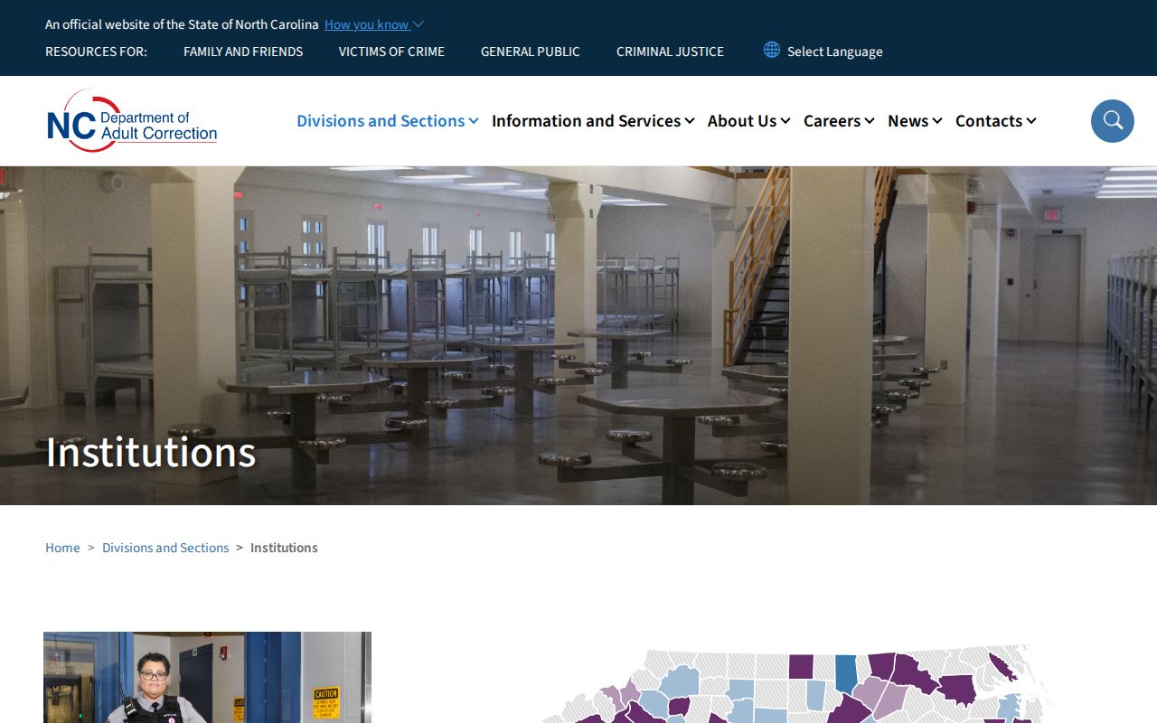 NCDAC state institutions directory supporting Central Prison facility information