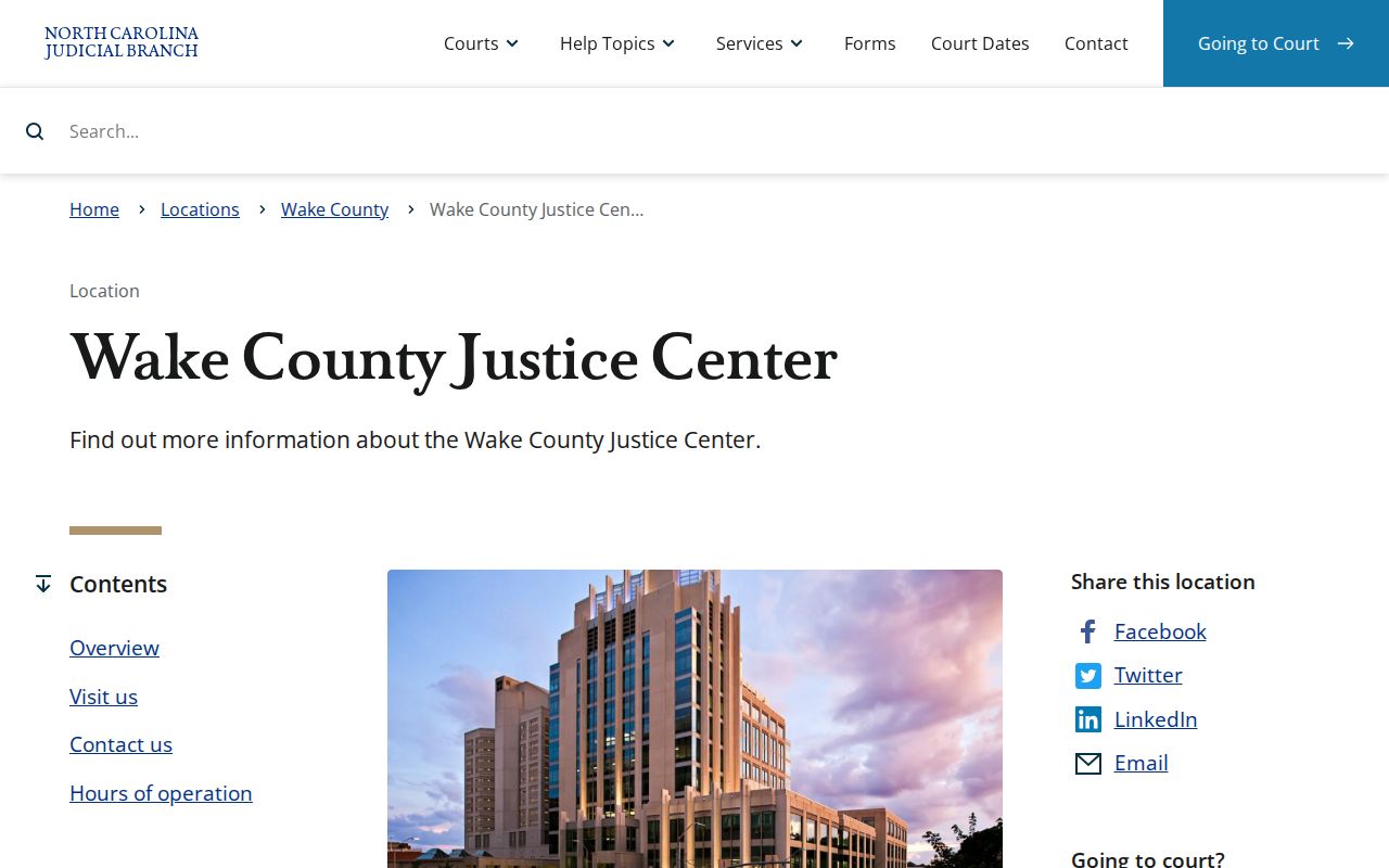 Wake County John H. Baker Jr. Public Safety Center release and court record contacts
