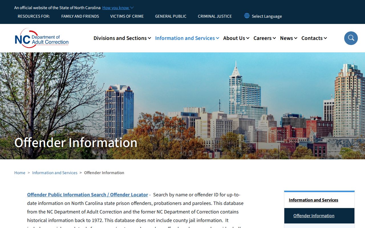Wake County released inmate NCDAC offender search gateway