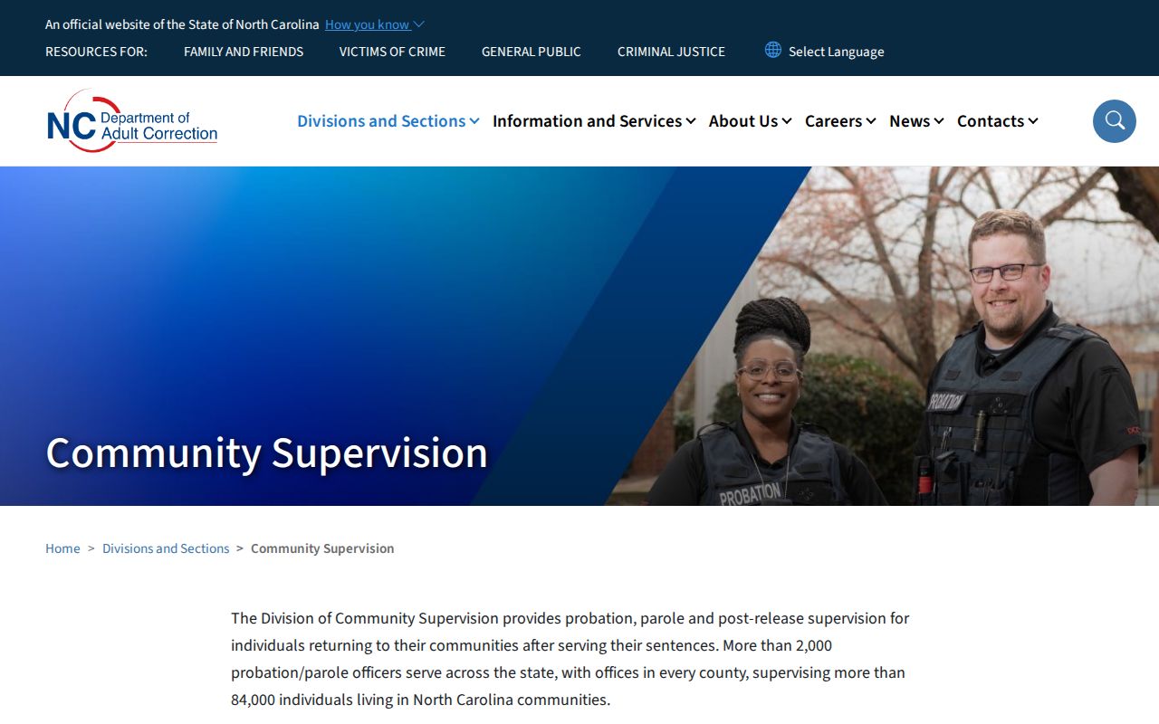 Wake County parole and probation NCDAC Community Supervision page