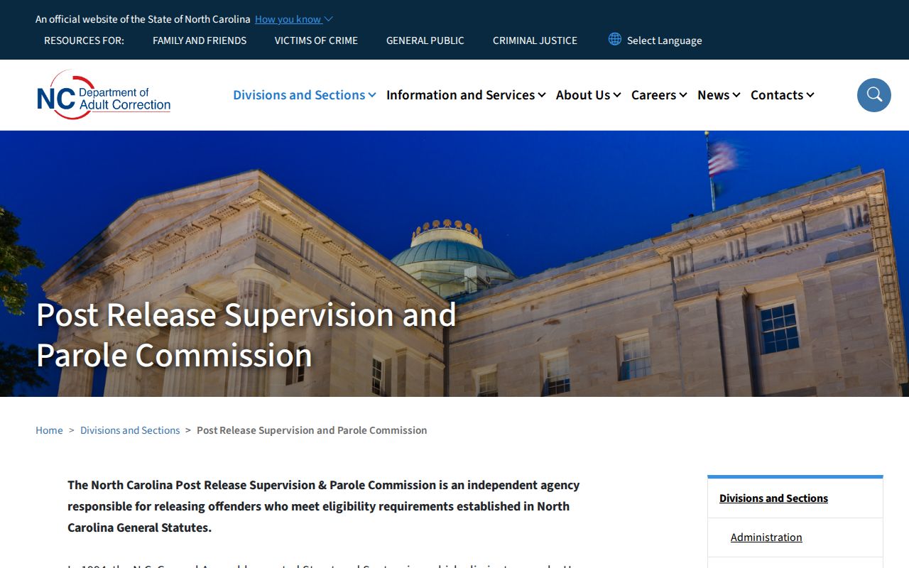 Wake County parole record Post-Release Supervision and Parole Commission page