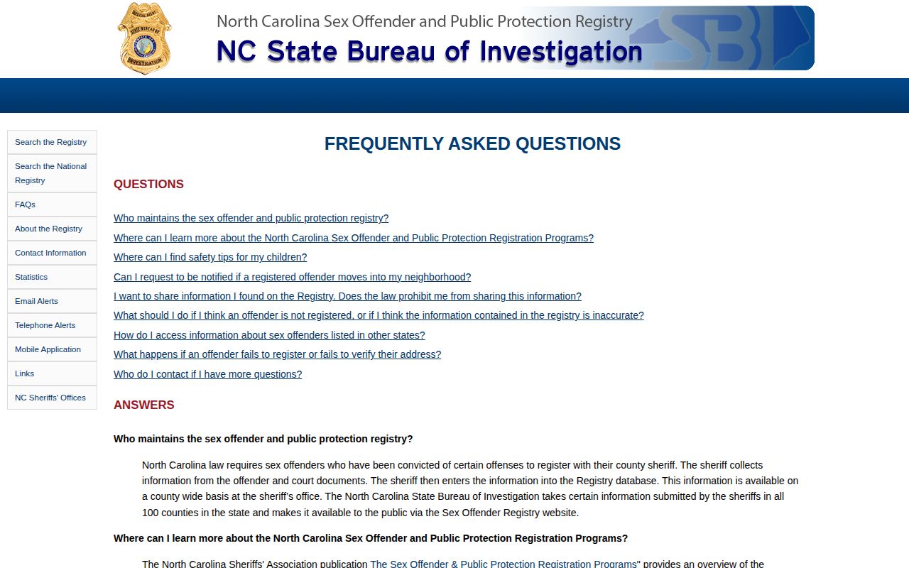 Wake County VINELink check North Carolina registry limitations